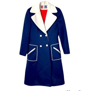 Fabulous Lilli Ann Navy Blue and White Trim Coat Small Jacki’ O Style